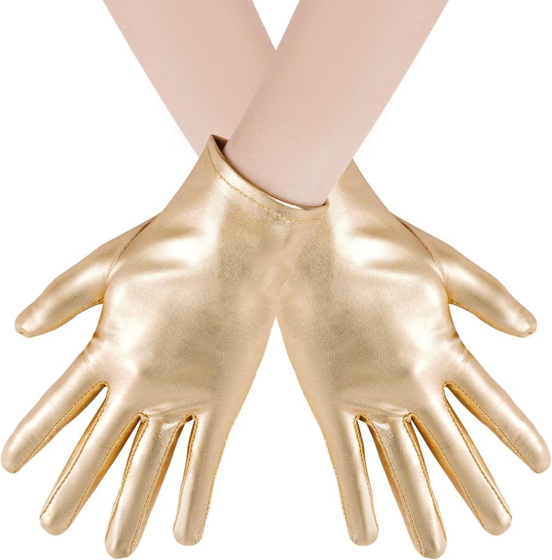 Rbenxia 1 Pair of Shiny Metallic Spandex Gloves Faux Leather Cropped Gloves for Halloween Cosplay Costume Party Favors - Image 1